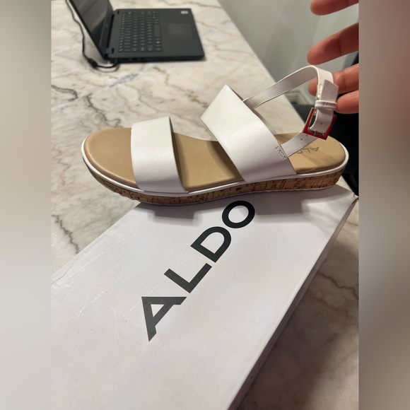 Aldo sandals, size 9, color white/brown. - Picture 2 of 3